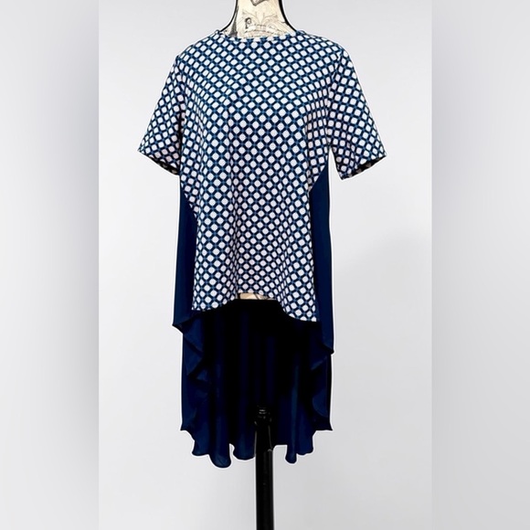 Stylish DG2 by Diane Gilman High-Low Hem, Blue Nylon Backside Tunic Tunic Top M - Picture 1 of 11